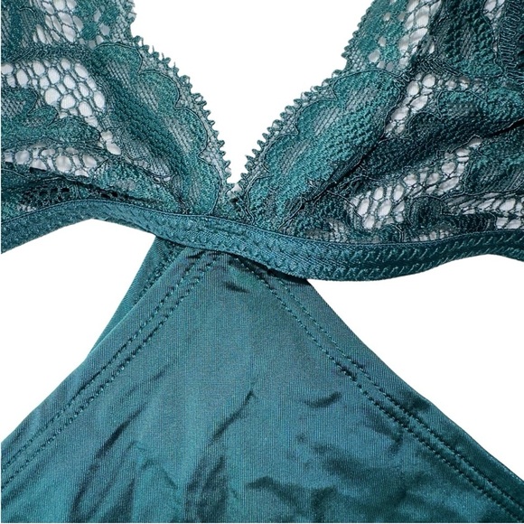 LA SENZA BABYDOLL CAMI TOP WOMENS M DARK GREEN SHEER LACE BRA SEXY  LINGERIE - Picture 4 of 15